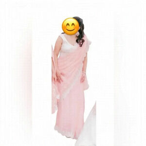 Blush/Petal Pink Lace Sari - 3 piece set